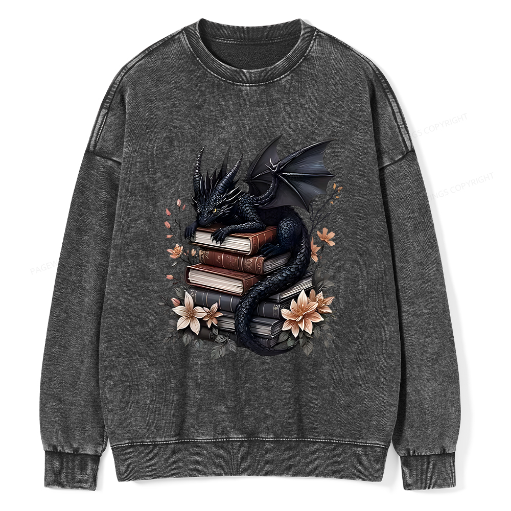 Pagewings Black Dragon Book Unisex Washed Sweatshirt