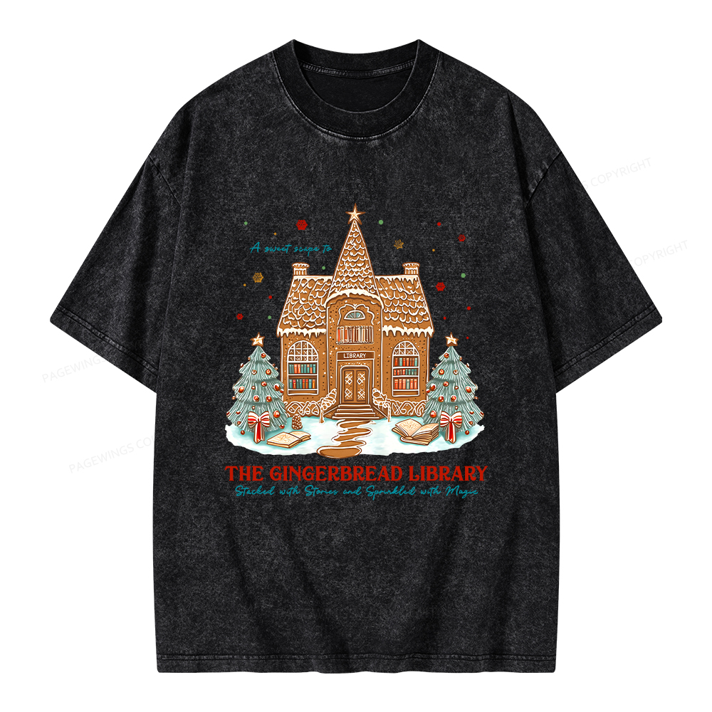 Pagewings Gingerbread Library Unisex Washed T-shirt