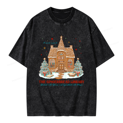 Pagewings Gingerbread Library Unisex Washed T-shirt