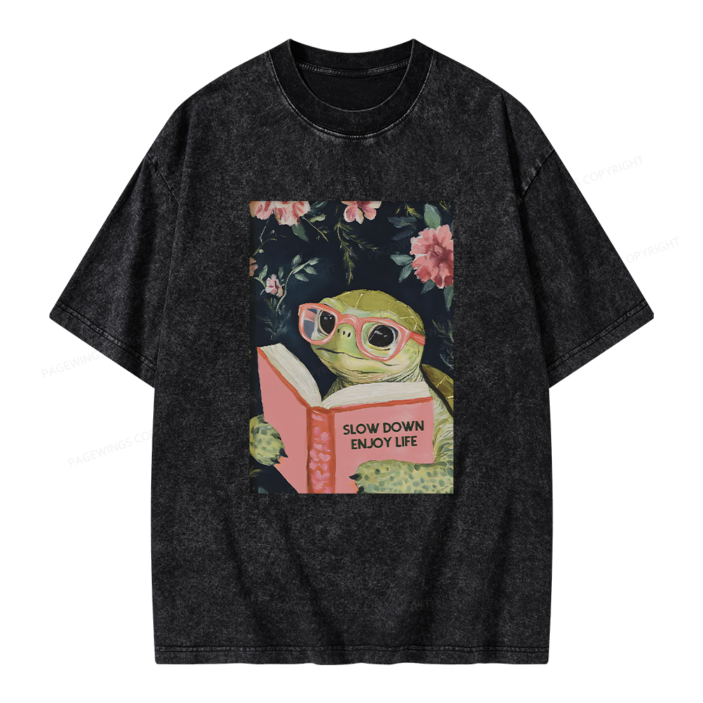 Pagewings Sea Turtle Slow Down Enjoy Life Unisex Washed T-shirt