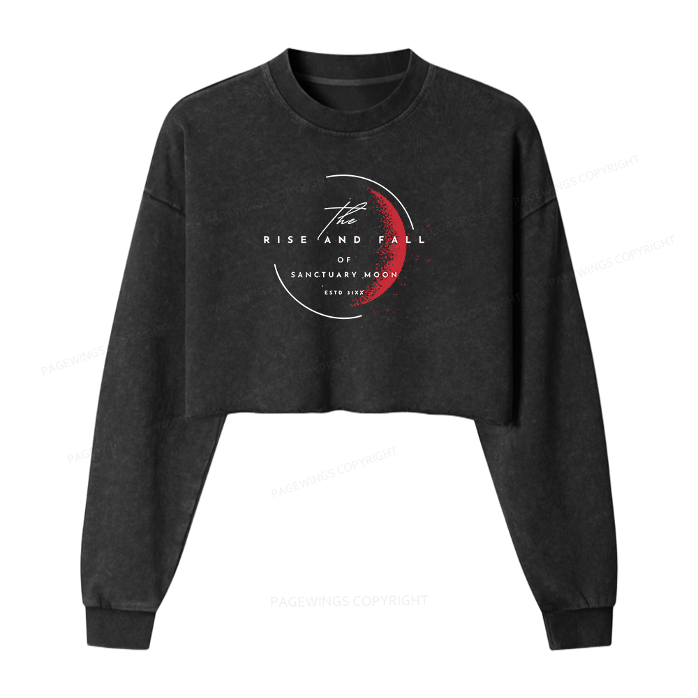 Pagewings The Rise and Fall of Sanctuary Moon Women Washed Crop Sweatshirt