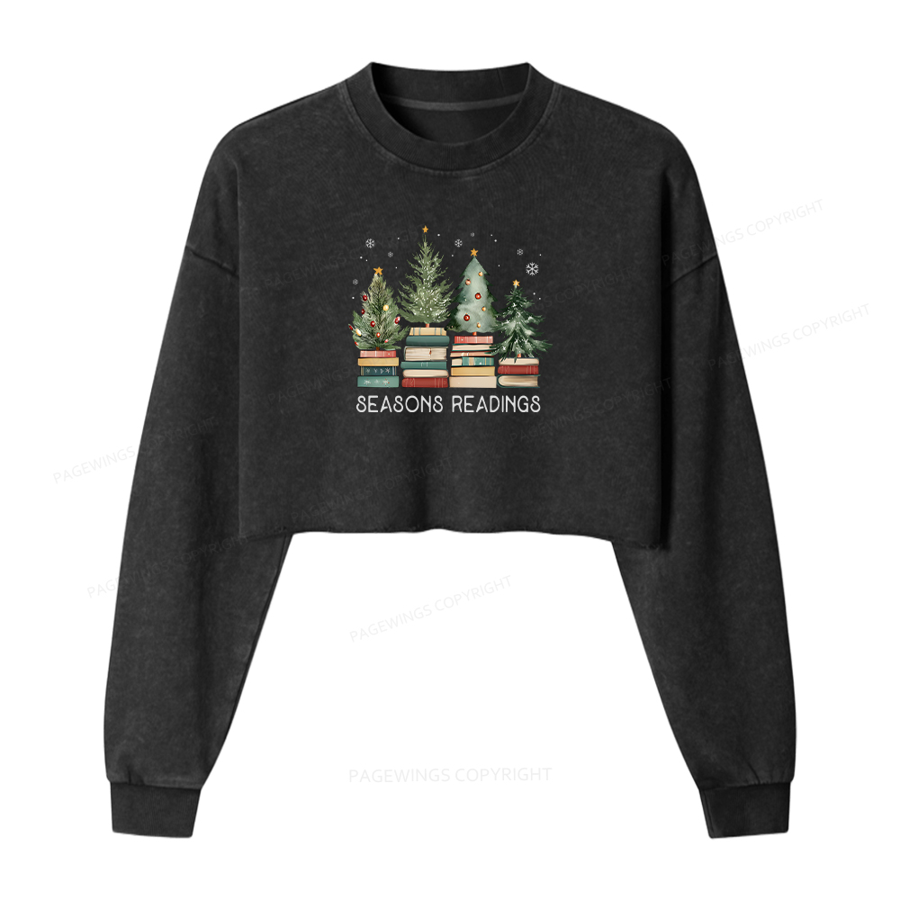 Pagewings Bookish Christmas Women Washed Crop Sweatshirt