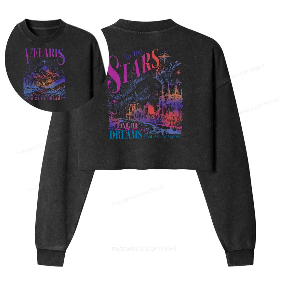Pagewings Velaris City Of Starlight  Women Washed Crop Sweatshirt