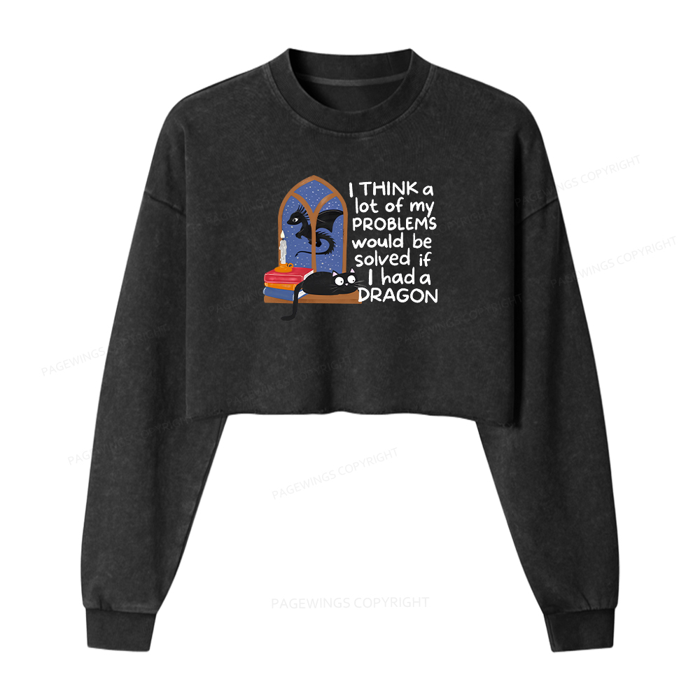 Pagewings If I Had A BookDragon Women Washed Crop Sweatshirt