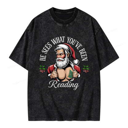 Pagewings He Sees What You've Been Reading Unisex Washed T-shirt