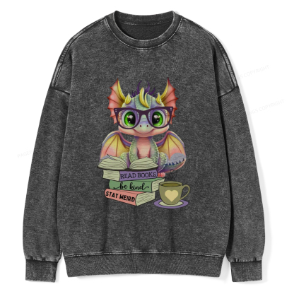 Pagewings Cute Dragon Reading Unisex Washed Sweatshirt