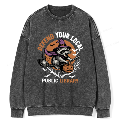 [Pagewings Defend Your Local Public Library Unisex Washed Sweatshirt