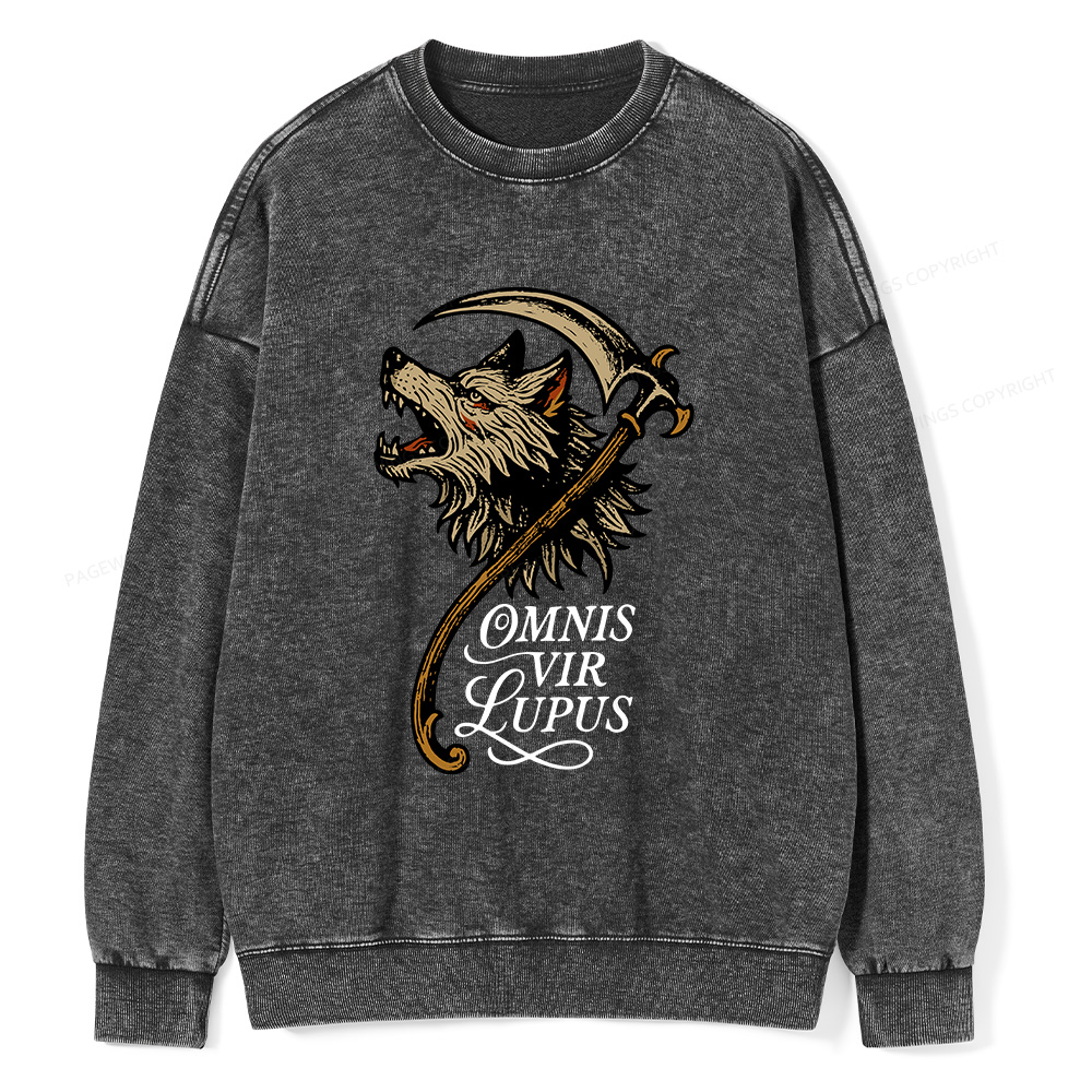 Pagewings Omnis Vir Lupus Unisex Washed Sweatshirt