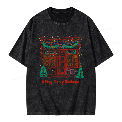 Pagewings Very Merry Bookmas Unisex Washed T-shirt