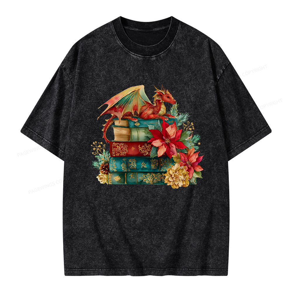 Pagewings Christmas Book Dragon Unisex Washed T-shirt