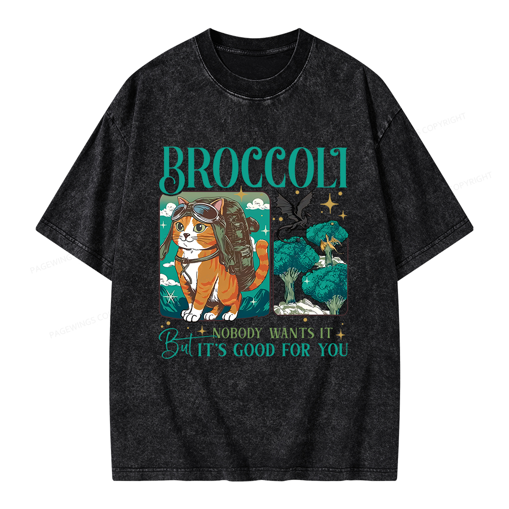 Pagewings Onyx Storm Broccoli Cat Unisex Washed T-shirt