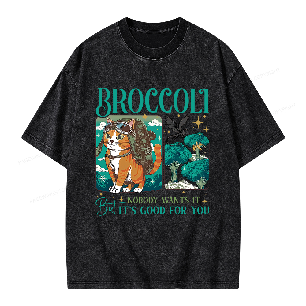 Pagewings Onyx Storm Broccoli Cat Unisex Washed T-shirt
