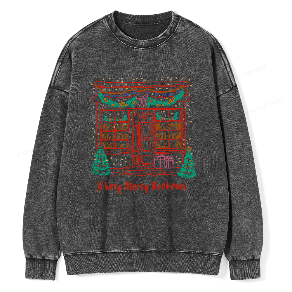 Pagewings Christmas Book Lover Unisex Washed Sweatshirt