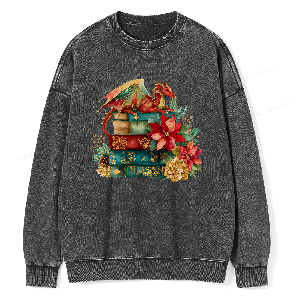 Pagewings Christmas Book Dragon Unisex Washed Sweatshirt