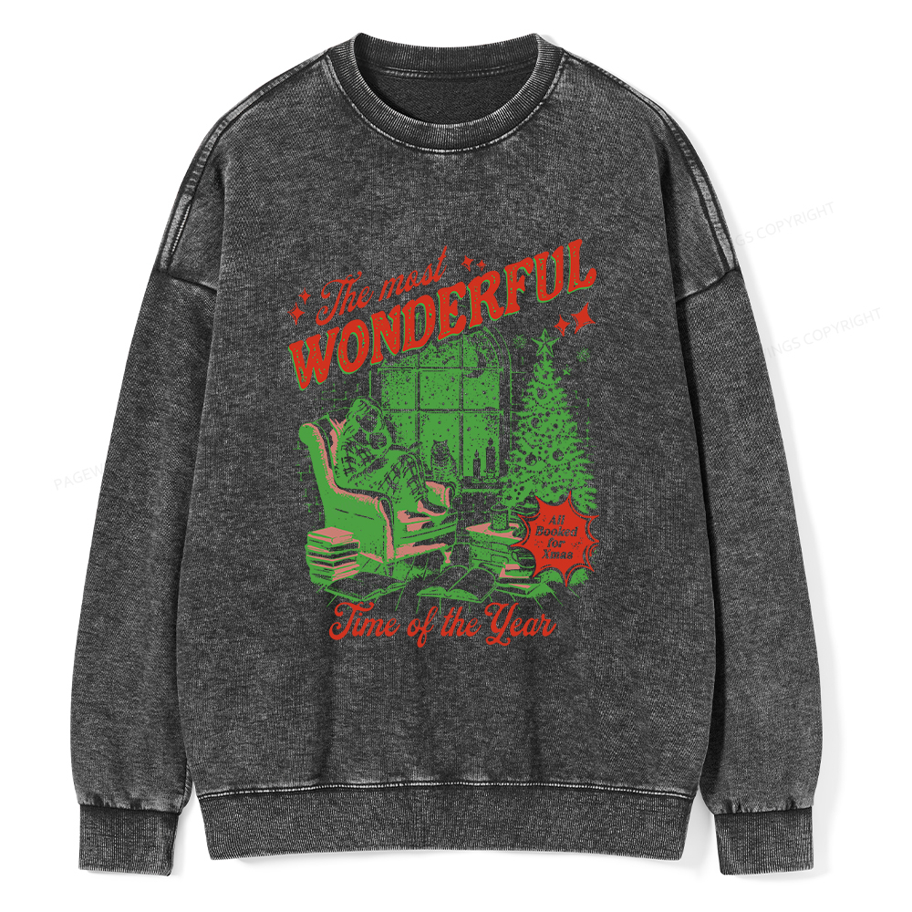 Pagewings All Booked for Christmas Unisex Washed Sweatshirt