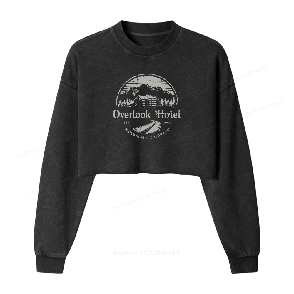 Pagewings Overlook Hotel Women Washed Crop Sweatshirt