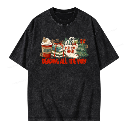 Pagewings Christmas Book Lover Unisex Washed T-shirt
