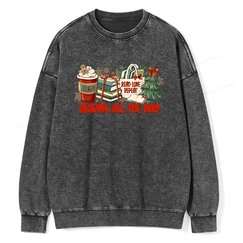 Pagewings Christmas Book Lover  Unisex Washed Sweatshirt