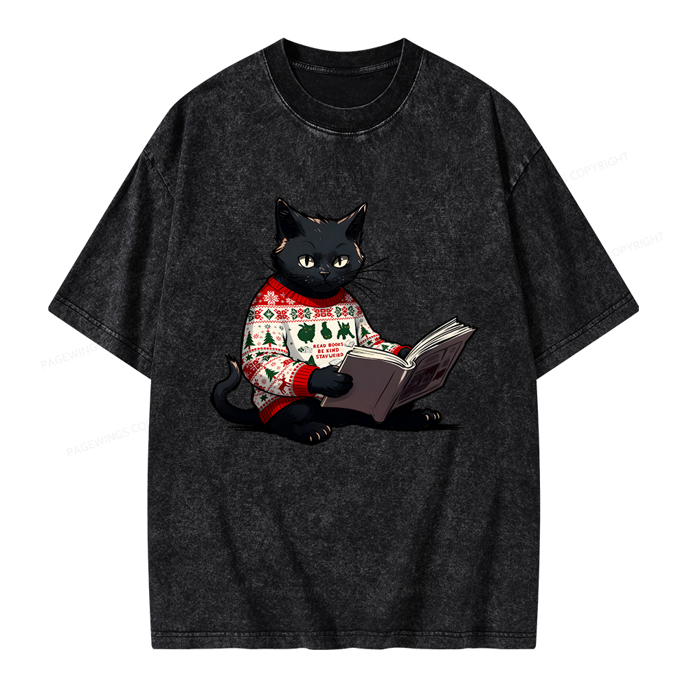 Pagewings Just a Cat Who Loves Reading Unisex Washed T-shirt