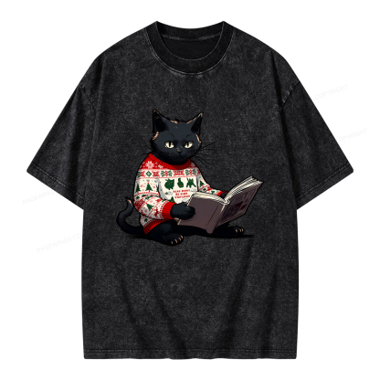 Pagewings Just a Cat Who Loves Reading Unisex Washed T-shirt