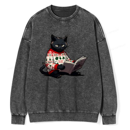 Pagewings Just a Cat Who Loves Reading Unisex Washed Sweatshirt