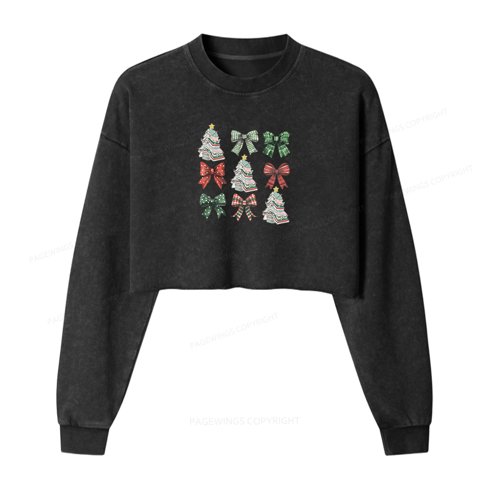 Pagewings Booked for Christmas Women Washed Crop Sweatshirt