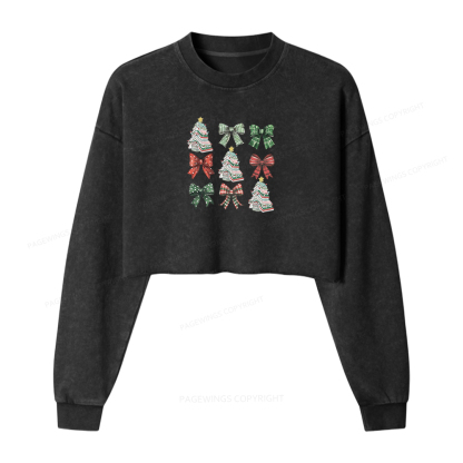 Pagewings Booked for Christmas Women Washed Crop Sweatshirt