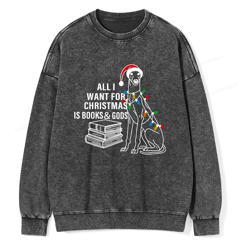 Pagewings All I Want For Christmas Is Books and Dogs Unisex Washed Sweatshirt