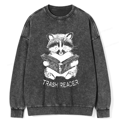 Pagewings Raccoon Reading Trash Reader Unisex Washed Sweatshirt