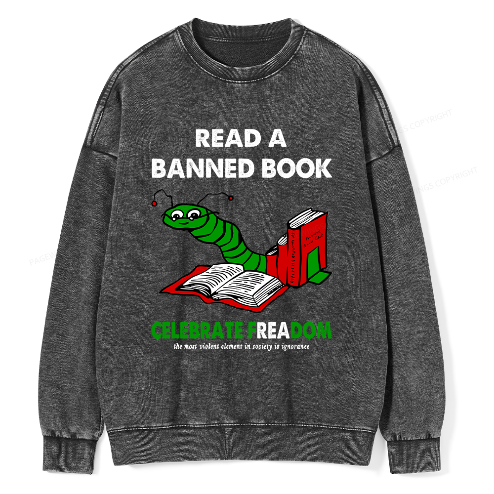 Pagewings Read A Banned Book Unisex Washed Sweatshirt