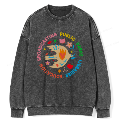 Pagewings Public Parks Libraries Education Broadcasting Unisex Washed Sweatshirt