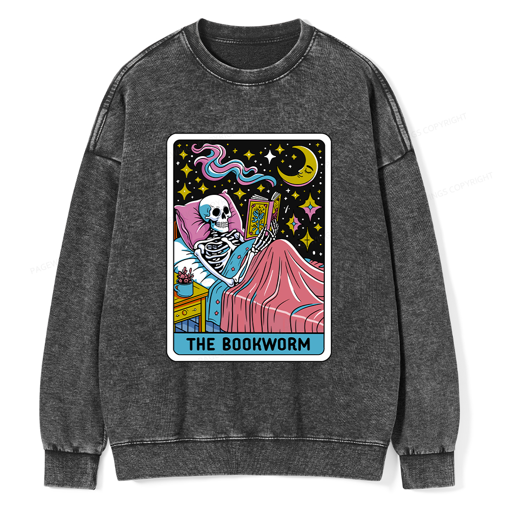 Pagewings The Bookworm Tarot Card Unisex Washed Sweatshirt