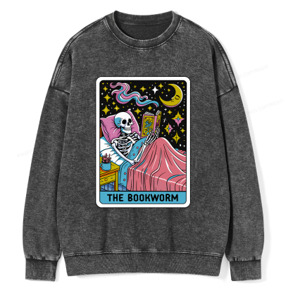Pagewings The Bookworm Tarot Card Unisex Washed Sweatshirt