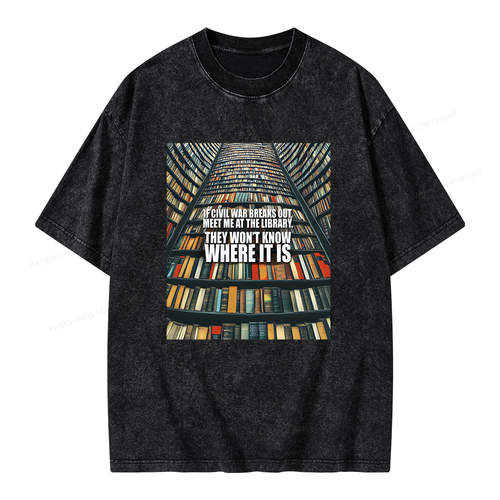 Pagewings Meet Me At The Library Unisex Washed T-shirt