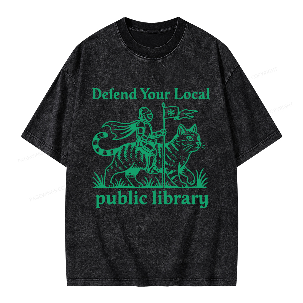 Pagewings Defend Your Local Public Library Unisex Washed T-shirt