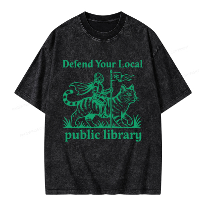 Pagewings Defend Your Local Public Library Unisex Washed T-shirt