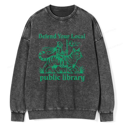 Pagewings Defend Your Local Public Library Unisex Washed Sweatshirt