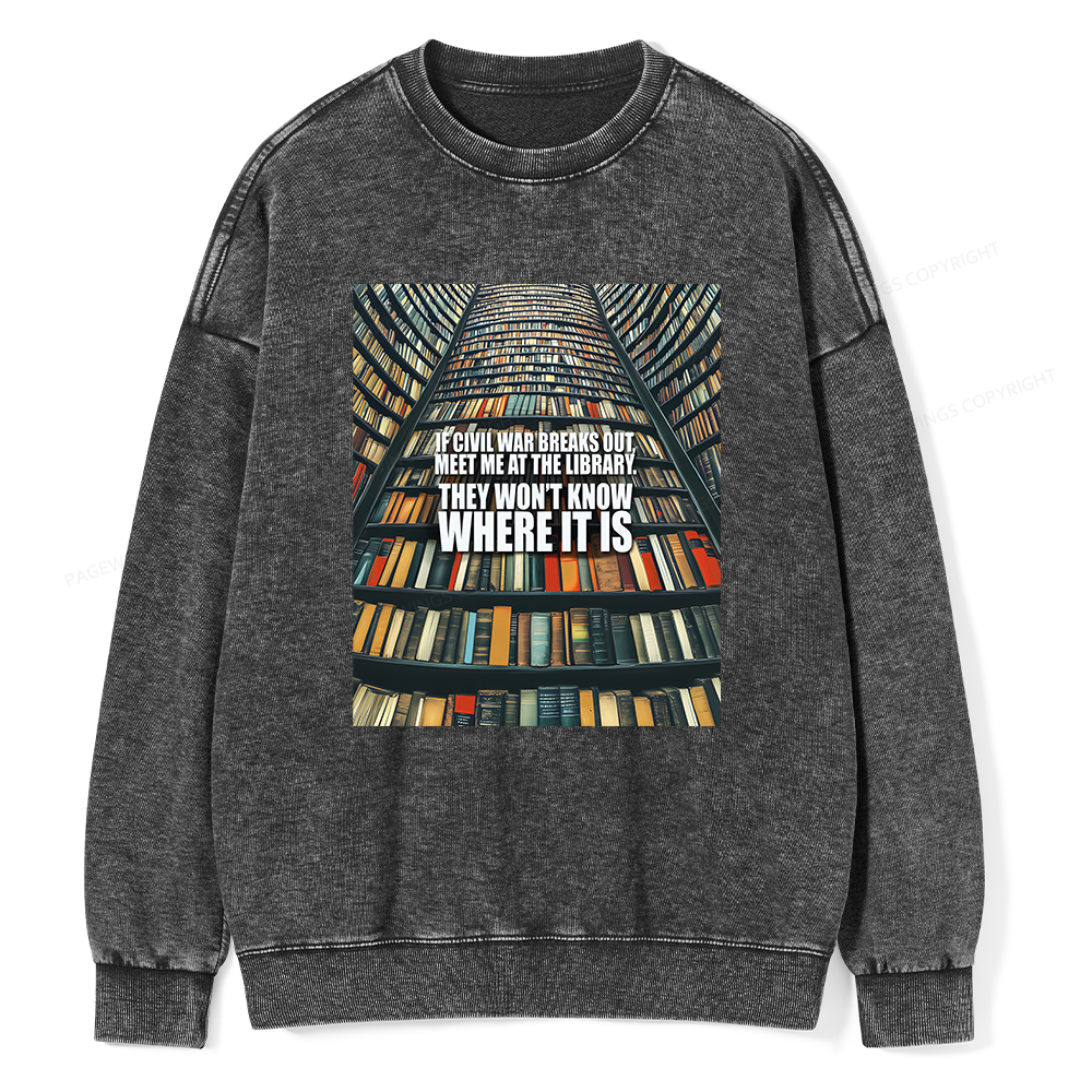 Pagewings Meet Me At The Library Unisex Washed Sweatshirt
