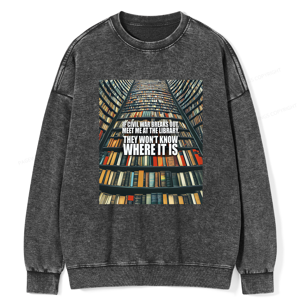 Pagewings Meet Me At The Library Unisex Washed Sweatshirt