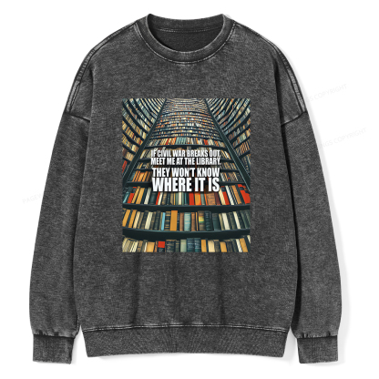 Pagewings Meet Me At The Library Unisex Washed Sweatshirt