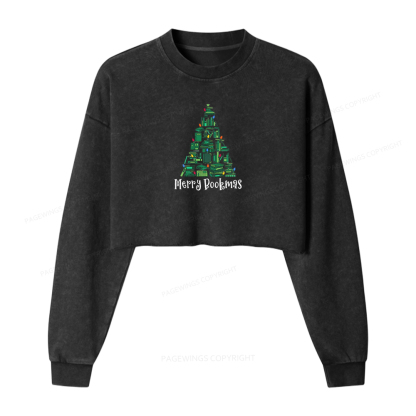 Pagewings Christmas Party Women Washed Crop Sweatshirt