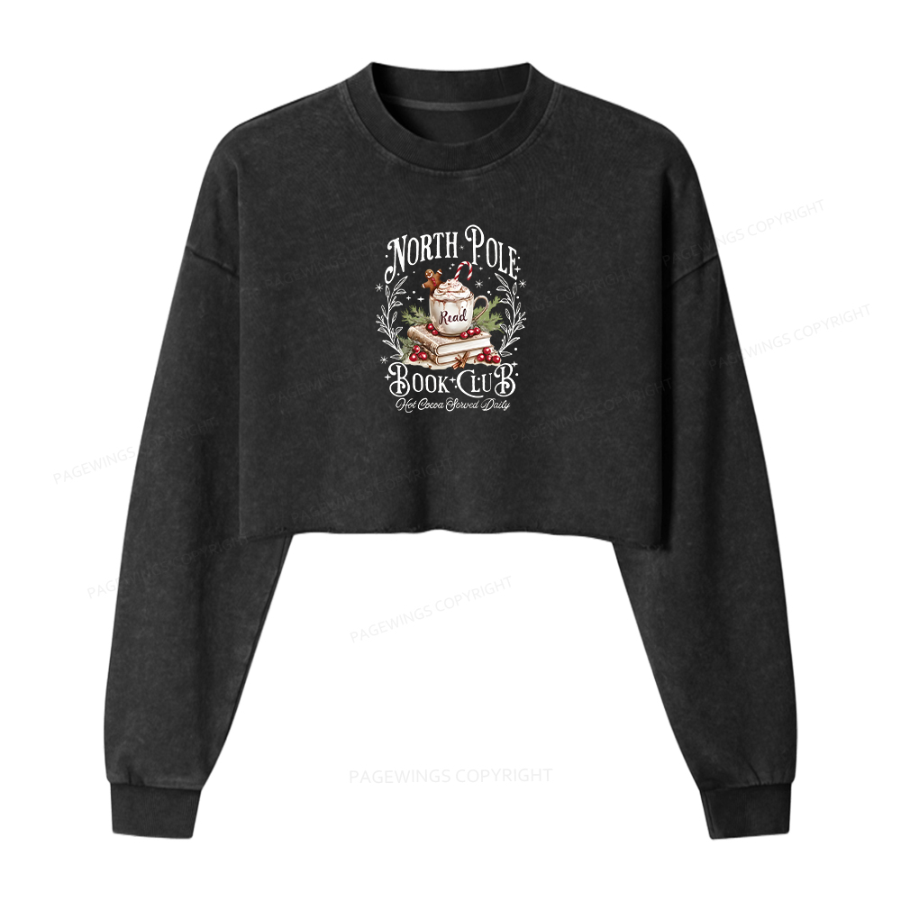 Pagewings Funny North Pole Book Club Women Washed Crop Sweatshirt
