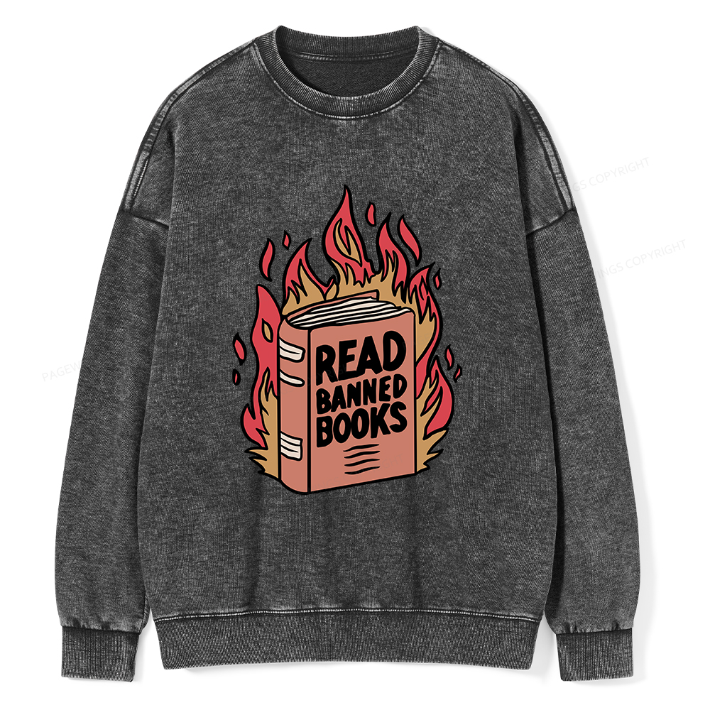 Pagewings Read Banned Books Shirt Unisex Washed Sweatshirt