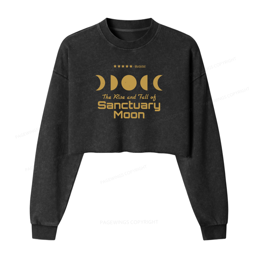 Pagewings The Rise And Fall Of Sanctuary Moon Women Washed Crop Sweatshirt