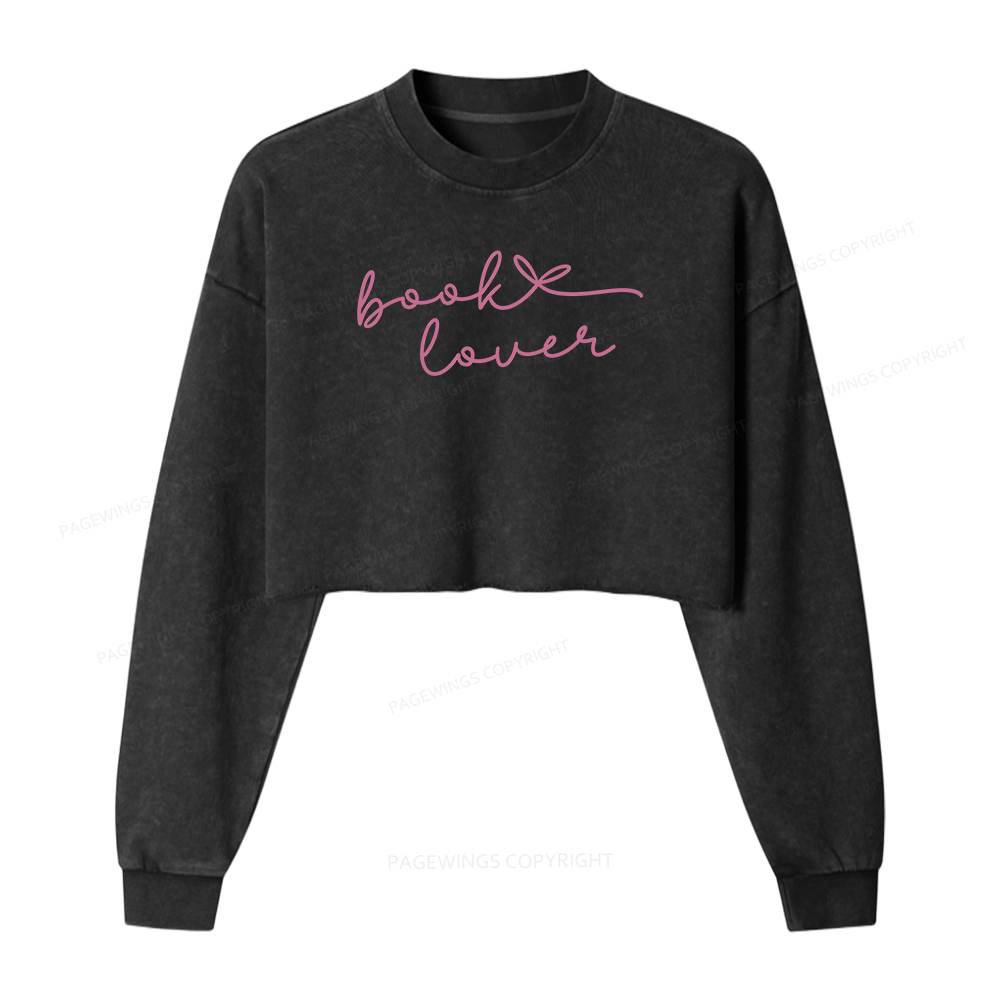 Pagewings Book Lover Women Washed Crop Sweatshirt