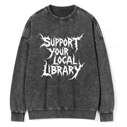 Pagewings Support Your Local Library Unisex Washed Sweatshirt