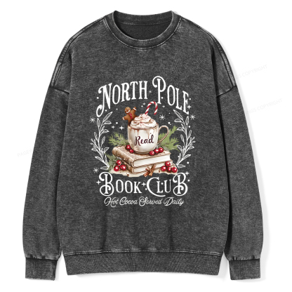 Pagewings Funny North Pole Book Club Unisex Washed Sweatshirt