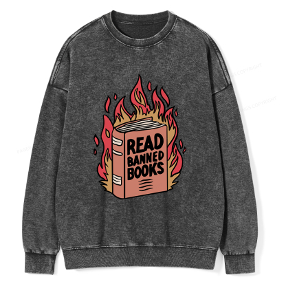 Pagewings Read Banned Books Shirt Unisex Washed Sweatshirt