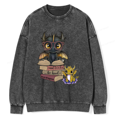 Pagewings Cute Tairn And Andarna Fourth Wing Unisex Washed Sweatshirt