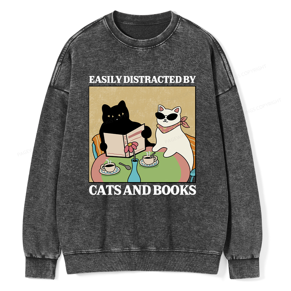 Pagewings Cats And Books Unisex Washed Sweatshirt